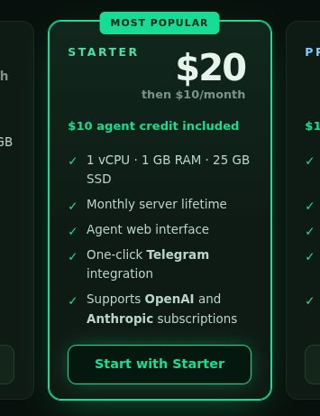 The Starter plan card with a “Start with Starter” button