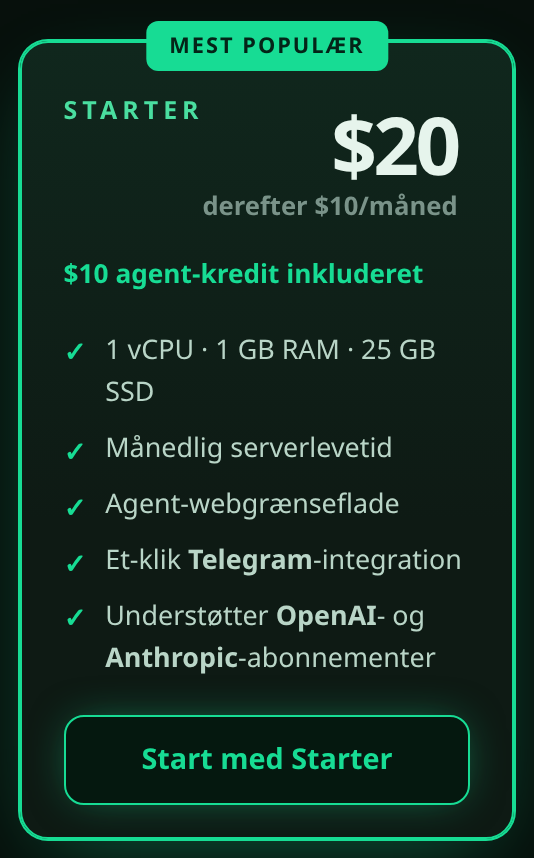 Starter-plankortet med knappen “Start med Starter”