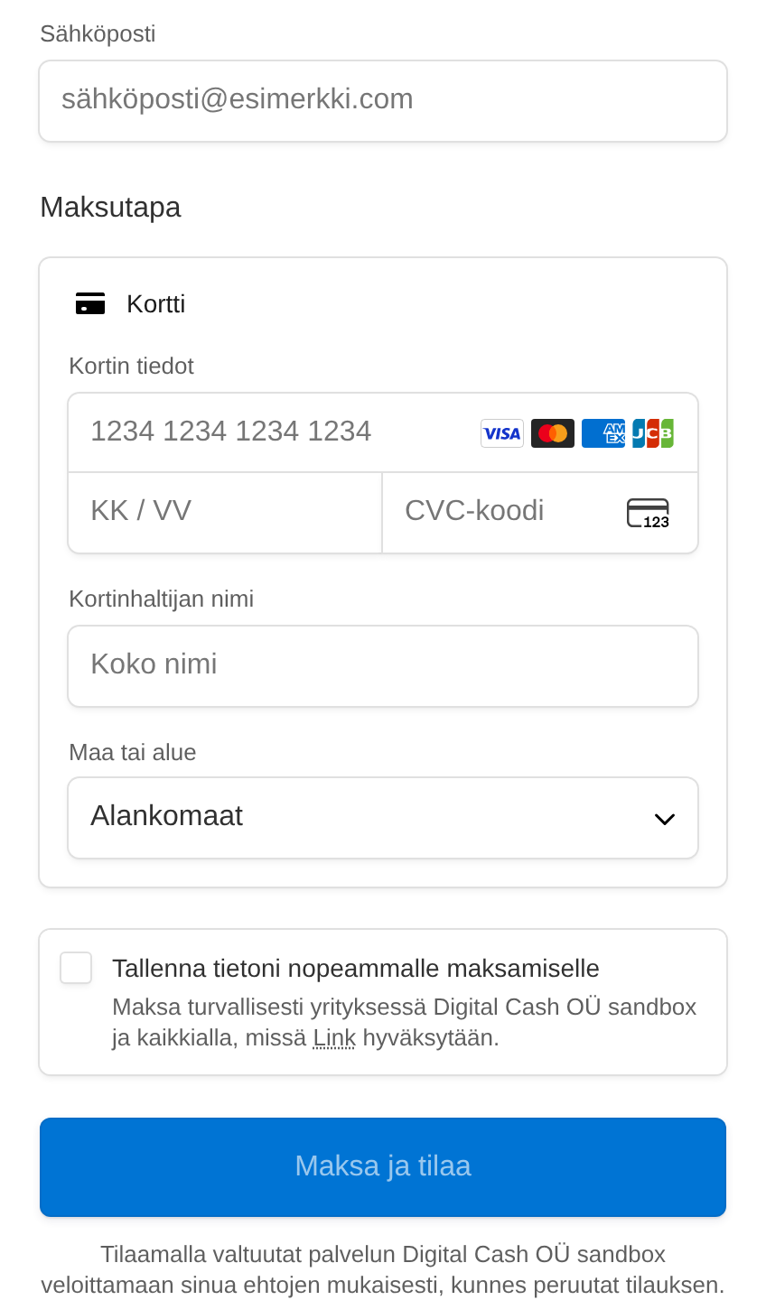 Stripen turvallinen korttitietolomake