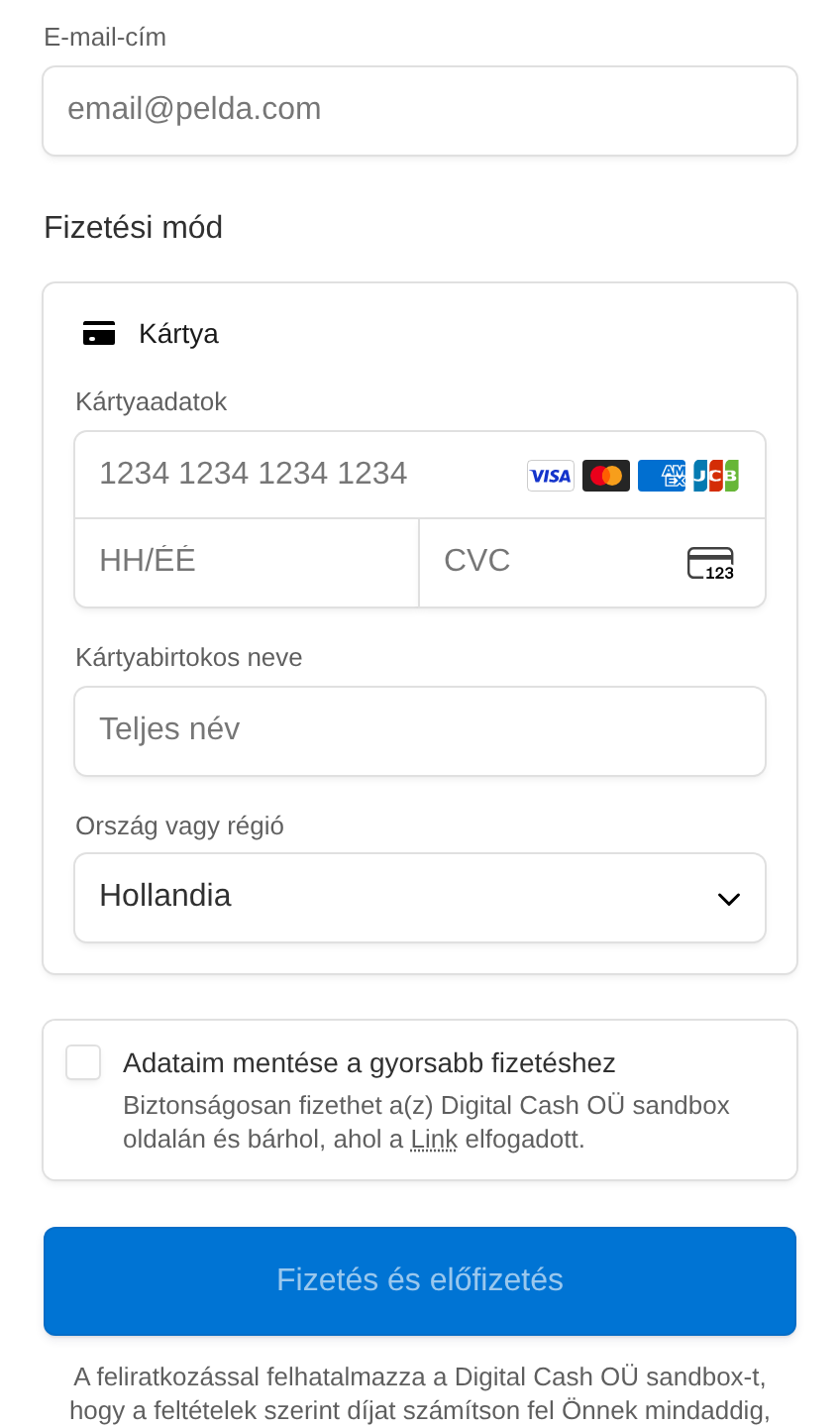 A Stripe biztonságos kártyaadat-megadó űrlapja