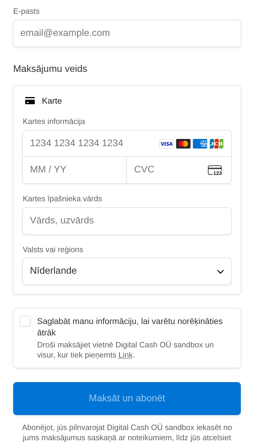 Stripe drošā kartes ievades forma