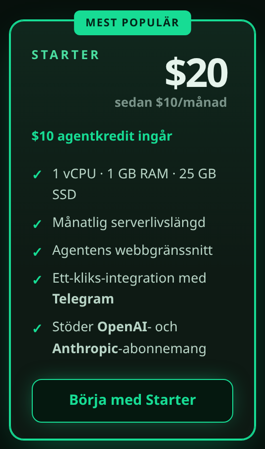 Starter-plankortet med knappen “Börja med Starter”