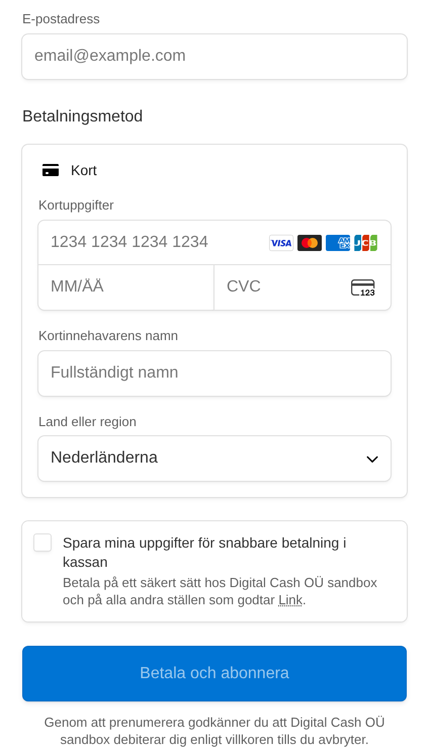 Stripes säkra kortformulär